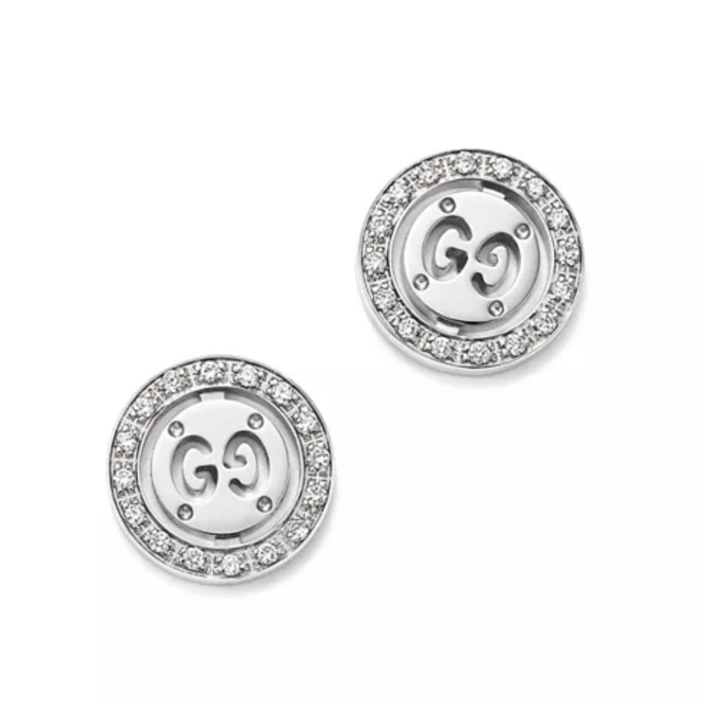 Gucci Interlocking G Crystal Earrings Sterling Silver Studs Authentic Gucci New - Picture 8 of 10